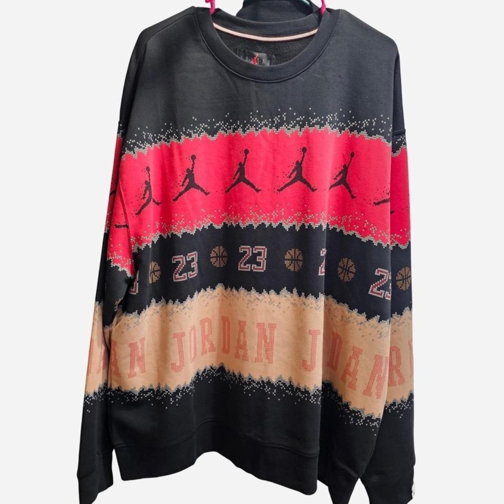 Jordan Holiday Crewneck Sweatshirt Mens XXL Black Red FD7463-687 New